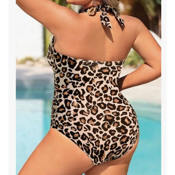 NEW Aqua Eve Leopard 1 Piece Halter Swimsuit Size 22W NWT Wear Two Ways Plus - Picture 3 of 8